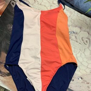 Large striped one piece swimsuit preowned